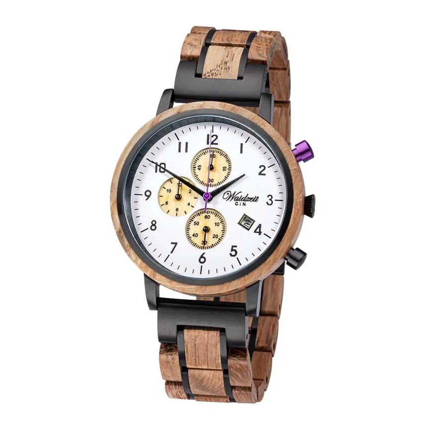Chronograph Gin White Berry Wood Strap Men's Watch