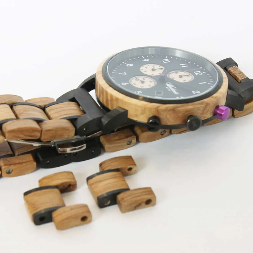 Chronograph Gin Black Gold Wood Strap Men's Watch