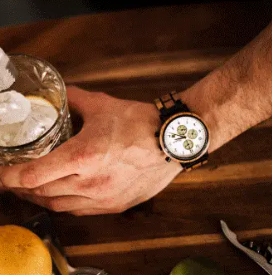 Chronograph Gin White Gold Wood Strap Men's Watch