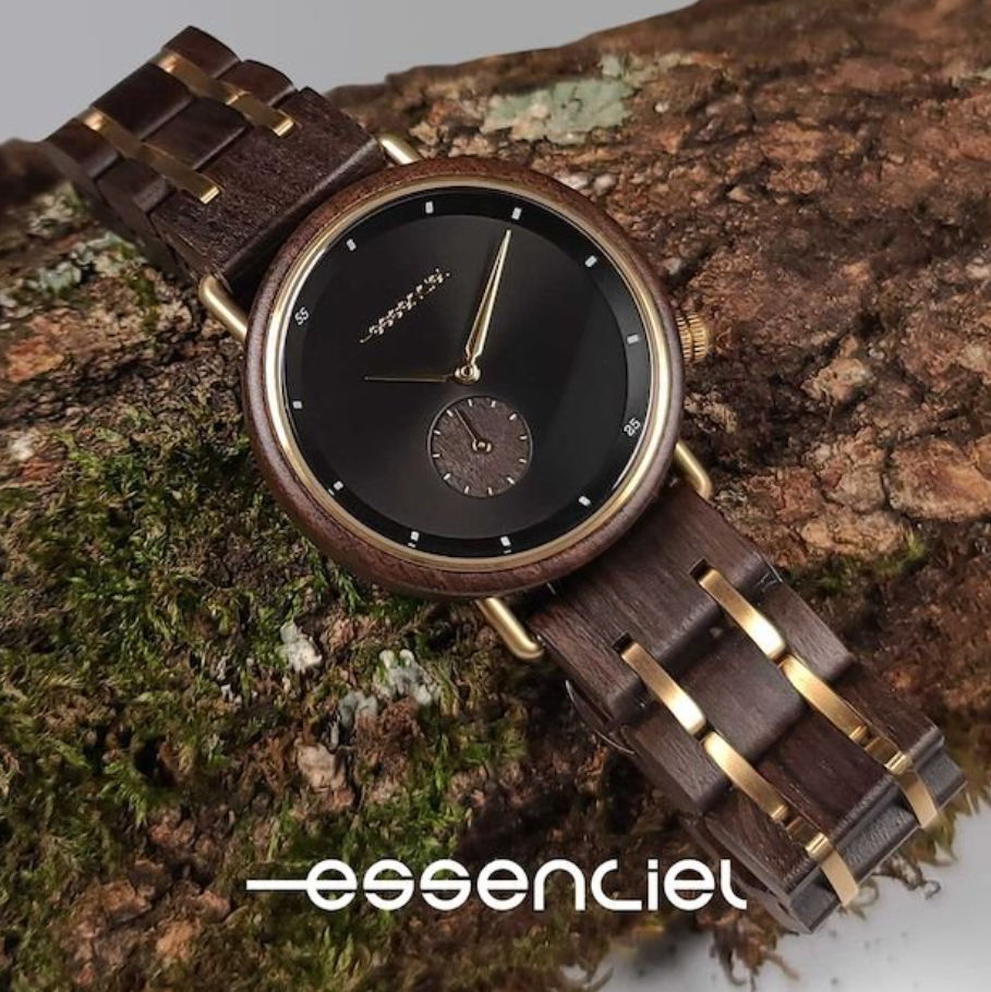 ESSENCIEL Black and wood men's watch - 40mm