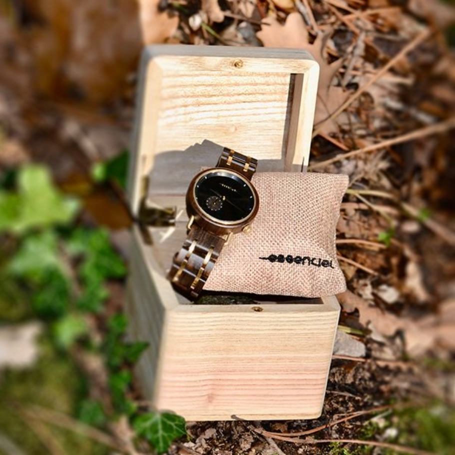 ESSENCIEL Black and wood men's watch - 40mm
